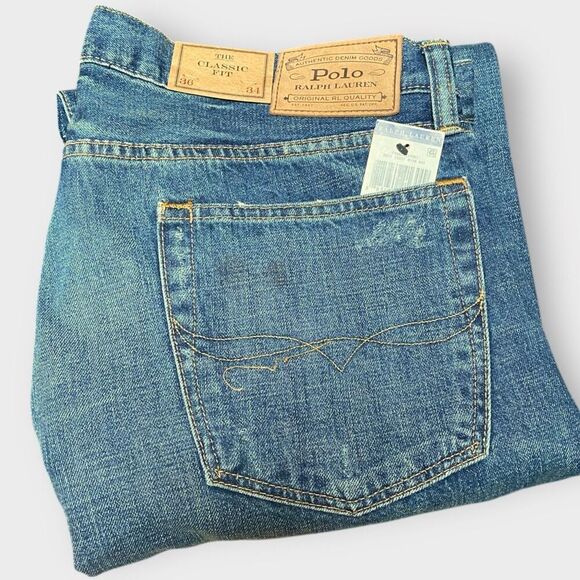 Polo Ralph Lauren Tiger Military Patch Patchwork Distressed Jeans size 36x34 New - Picture 13 of 14